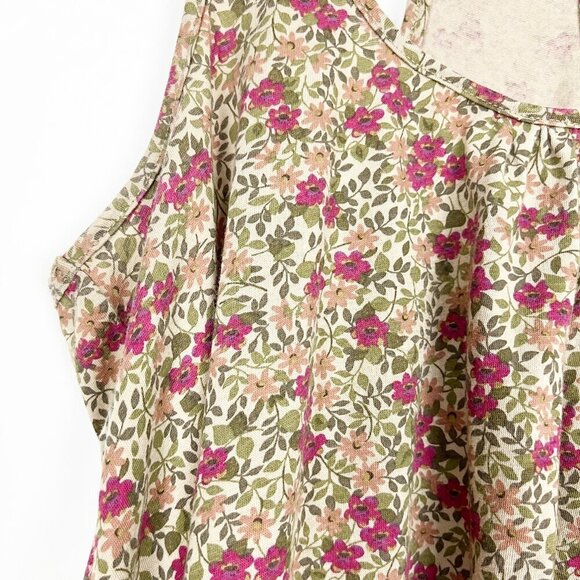 dELiA*s Tank Top Women's Size M Tan Red Olive Floral Print Asymmetrical Hem Boho - Picture 4 of 10